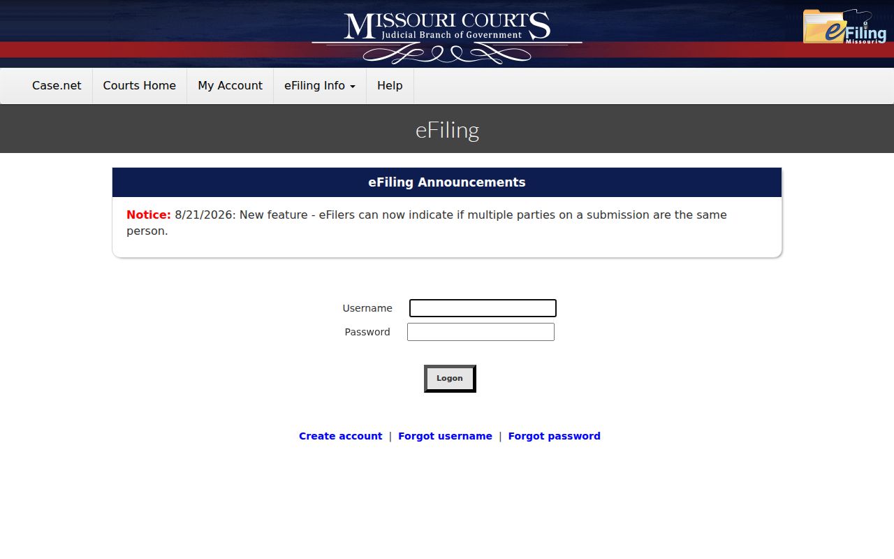 Worth County case search reference image for the Missouri eFiling login