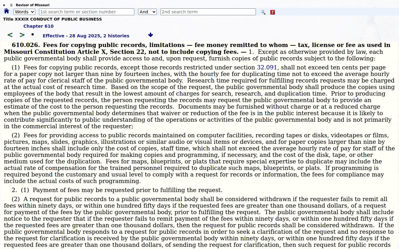 Worth County civil docket image showing Missouri public records copy-charge statute