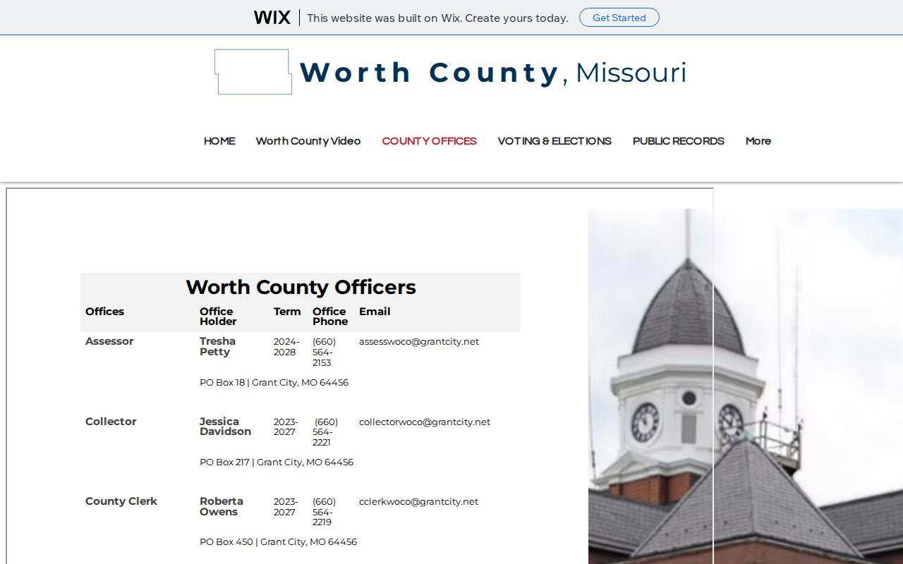 Worth County court records reference image for county office contacts