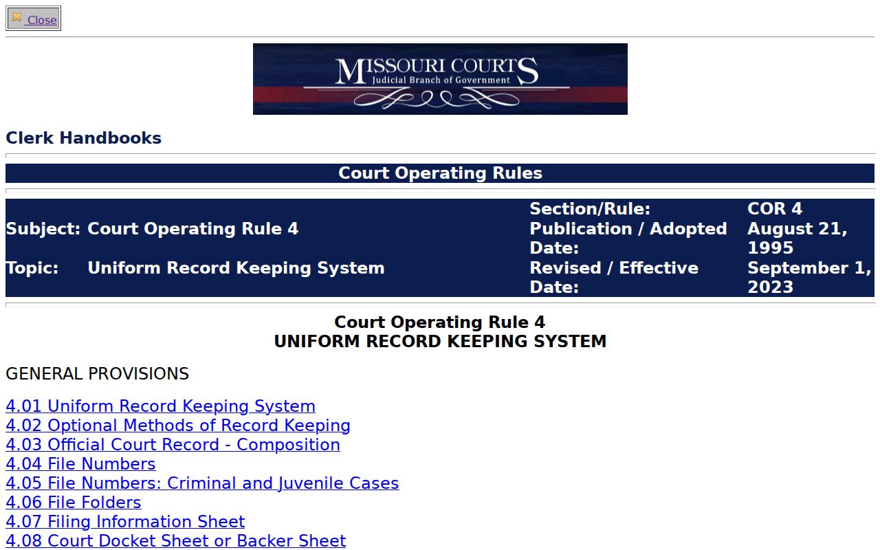 Worth County criminal docket reference showing Missouri Court Operating Rule 4