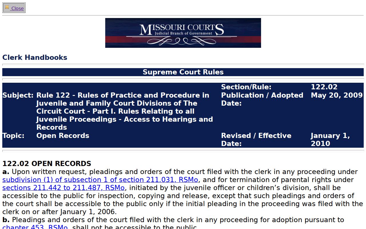 Worth County criminal docket reference showing Missouri Rule 122 protected record access