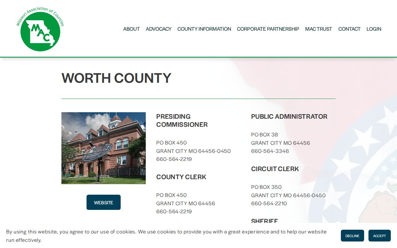 Worth County court docket county-seat contact reference